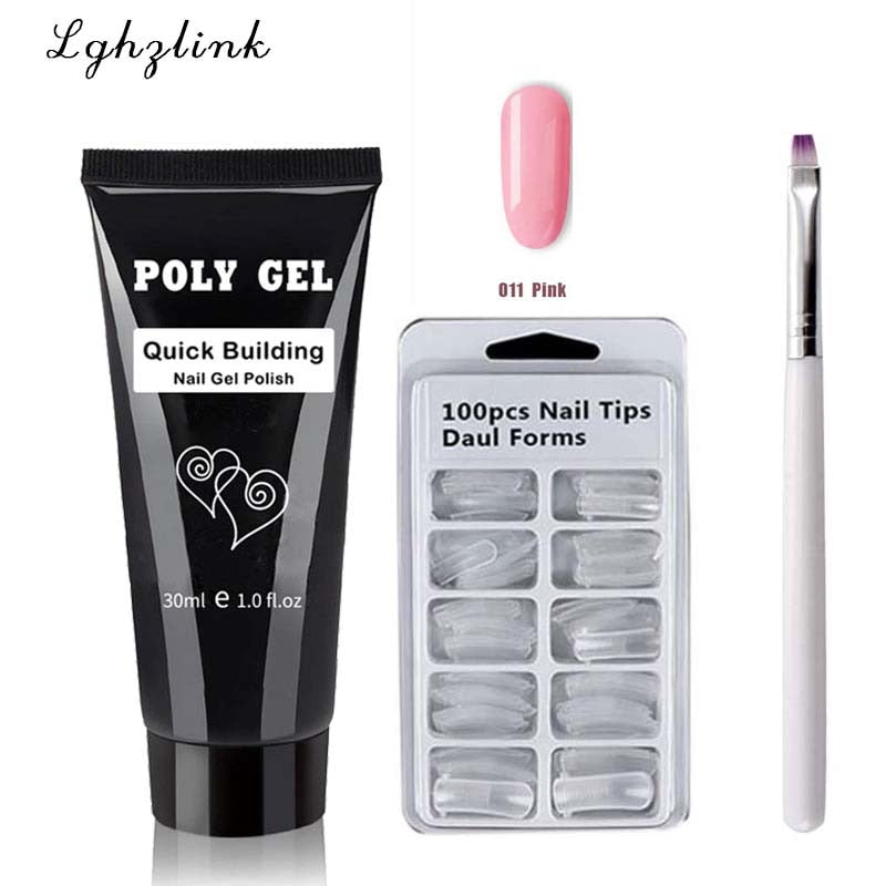 14pcs/kit Poly Gel Kits 30g French Nail Art Clear Camouflage Color Nail Tip Form Crystal UV Gel Polygel Slice Brush Nail Gel