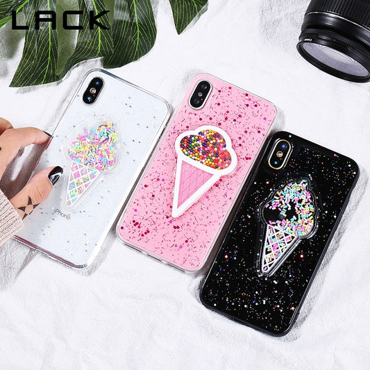 3D Dynamic Ice Cream Phone Case For iphone X Case Fashion Glitter Bling Back Cover Lovely Cartoon Cases For iphoneX Capa