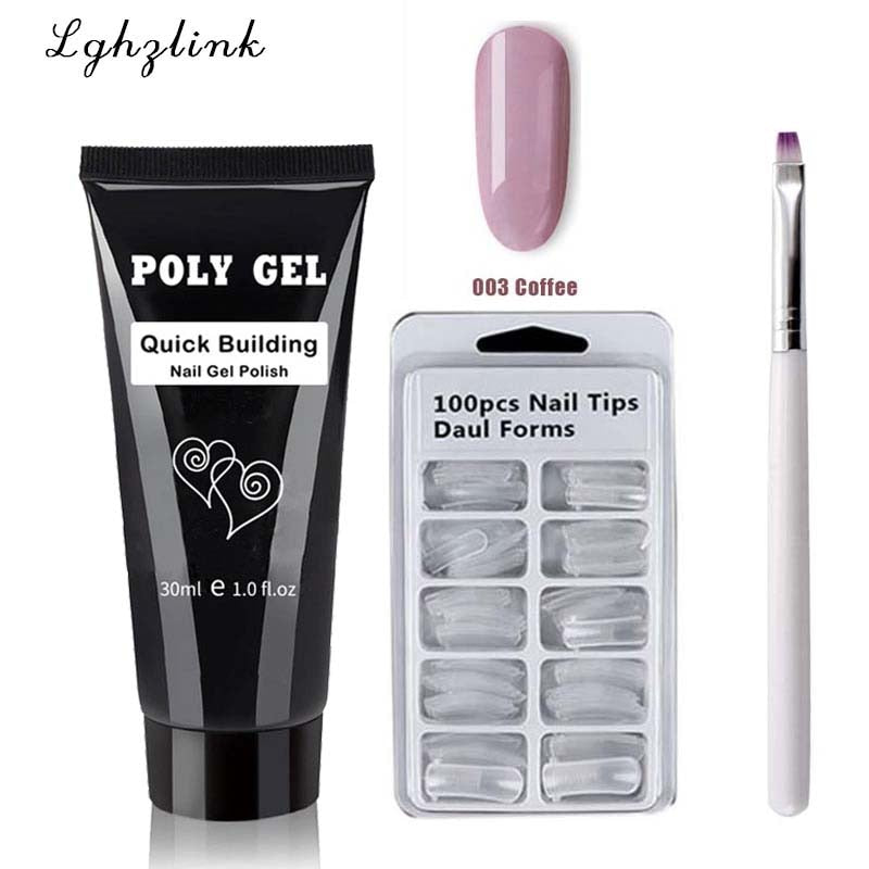 14pcs/kit Poly Gel Kits 30g French Nail Art Clear Camouflage Color Nail Tip Form Crystal UV Gel Polygel Slice Brush Nail Gel